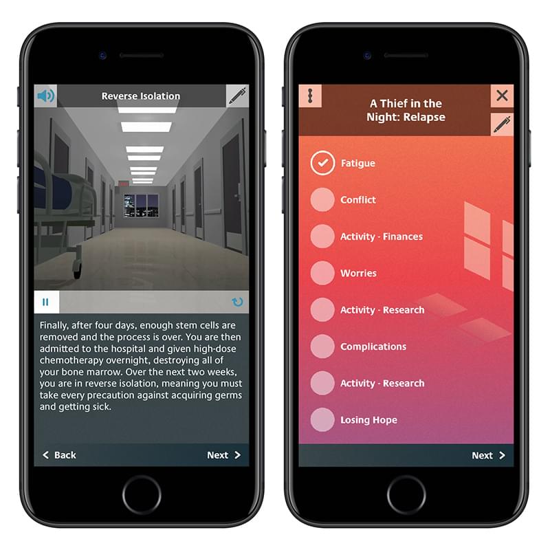 Screens from the Being Patient app