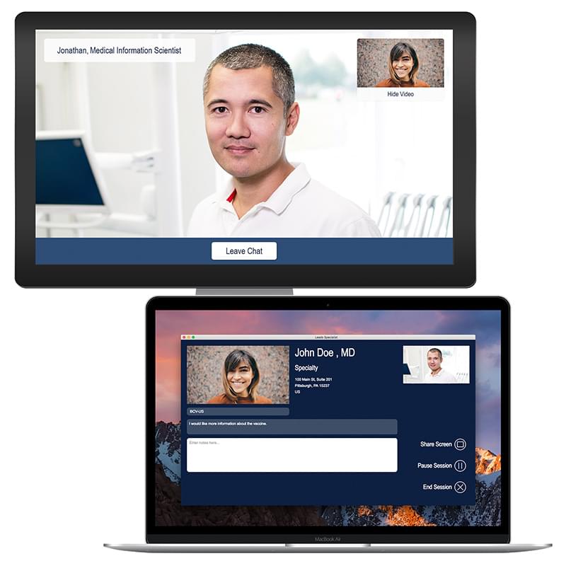 Screens of each virtual chat application